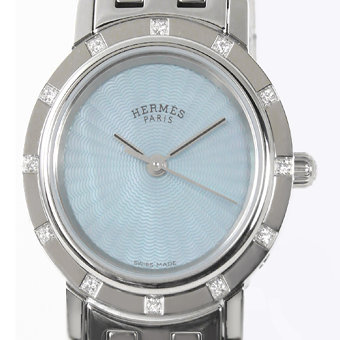 HERMES エルメス レプリカ クリッパー CL4230.216.3821 ダイヤベゼル ナクレ ブルーシェル レディース